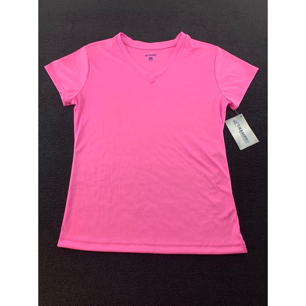 CHAMPPRO SPORTS Women's Pink V Neck Athletic‎ T Shirt Medium Polyester  Tee